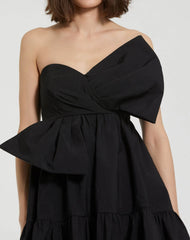 Black Faille Strapless Twist Bow Mini Dress