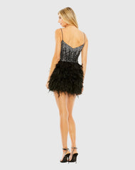 Black Sleeveless Sequin Dress w/ Feather Skirt - FINAL SALE