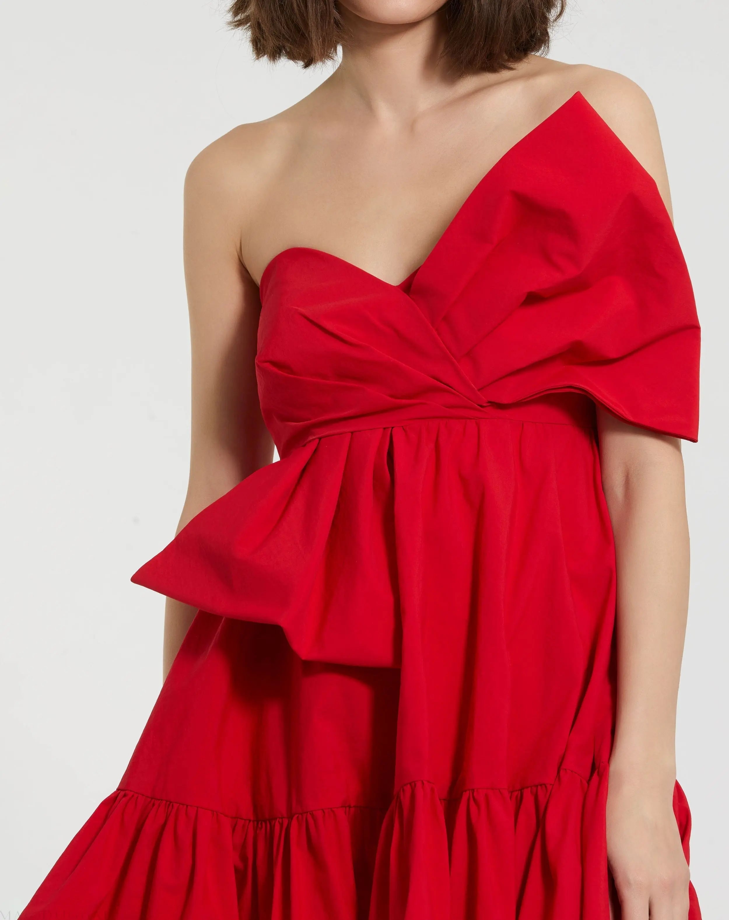 Red Faille Strapless Twist Bow Mini Dress