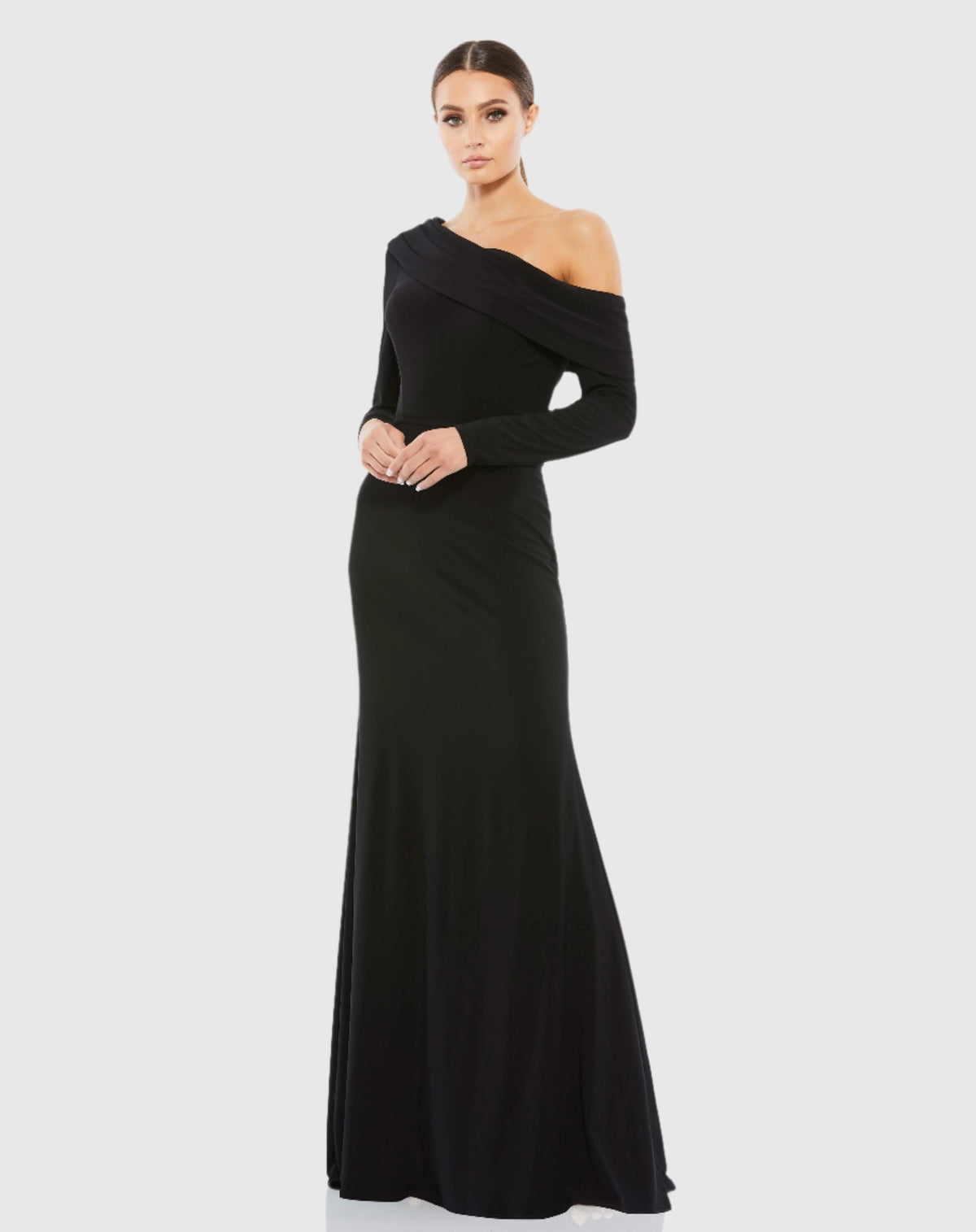 Black Drop Shoulder Long Sleeve Column Gown