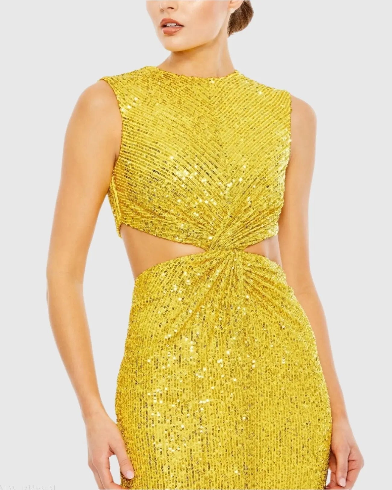 Yellow Sequin Front Twist Cut Out Sheath Dress - FINAL SALE