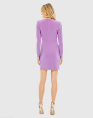 Purple Long Sleeve Front Knot Jersey Mini Dress - FINAL SALE