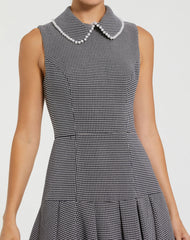 Black Sleeveless Collared Boucle Mini Dress