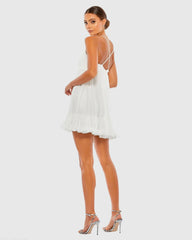 White Ruffle V-Neck Criss-Cross Mini Dress