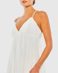 White Ruffle V-Neck Criss-Cross Mini Dress
