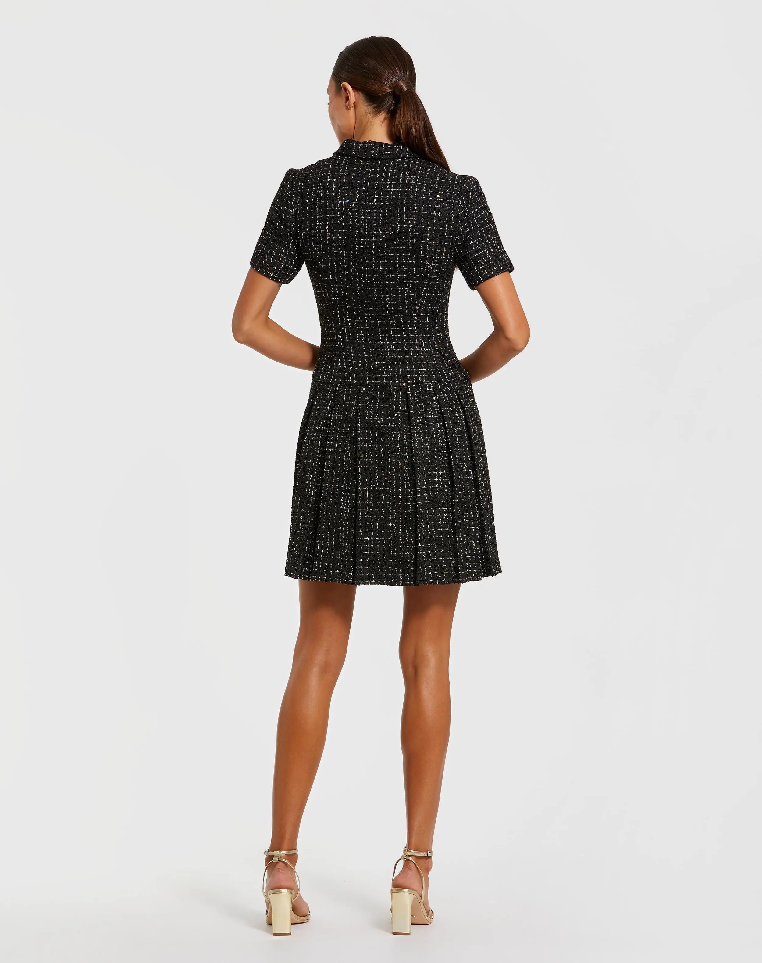 Black Short Sleeve V Neck Tweed Blazer Mini Dress