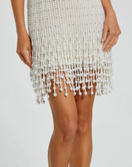 White Pearl Beaded Square Neck Mini Dress