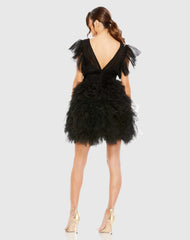 Black Flutter Ruffle Sleeve Tiered Dress