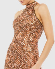 Brown Embellished Halter Midi Dress - FINAL SALE