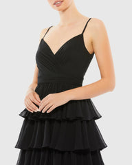 Black Ruffle Layered V-Neck Midi Dress - FINAL SALE