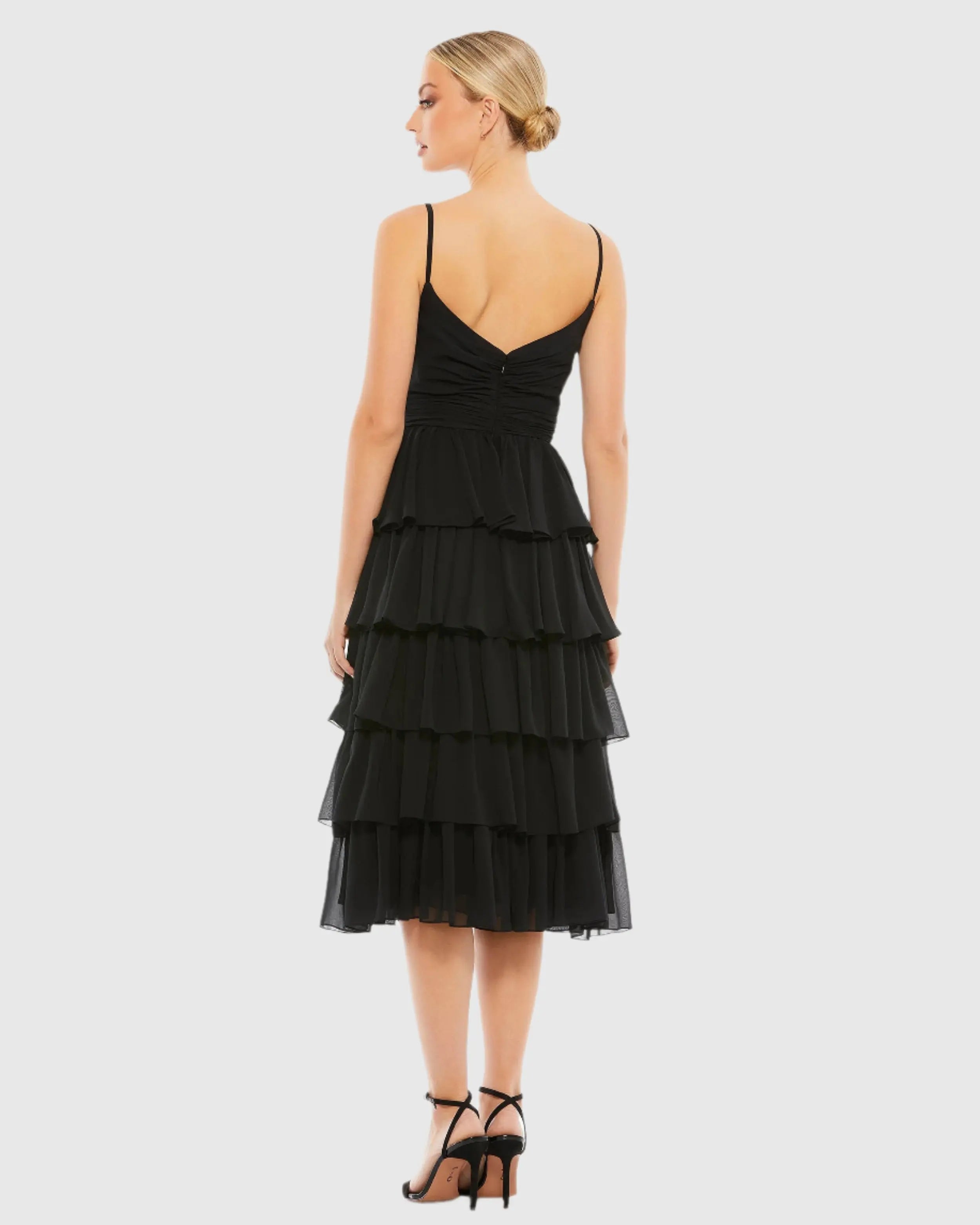 Black Ruffle Layered V-Neck Midi Dress - FINAL SALE